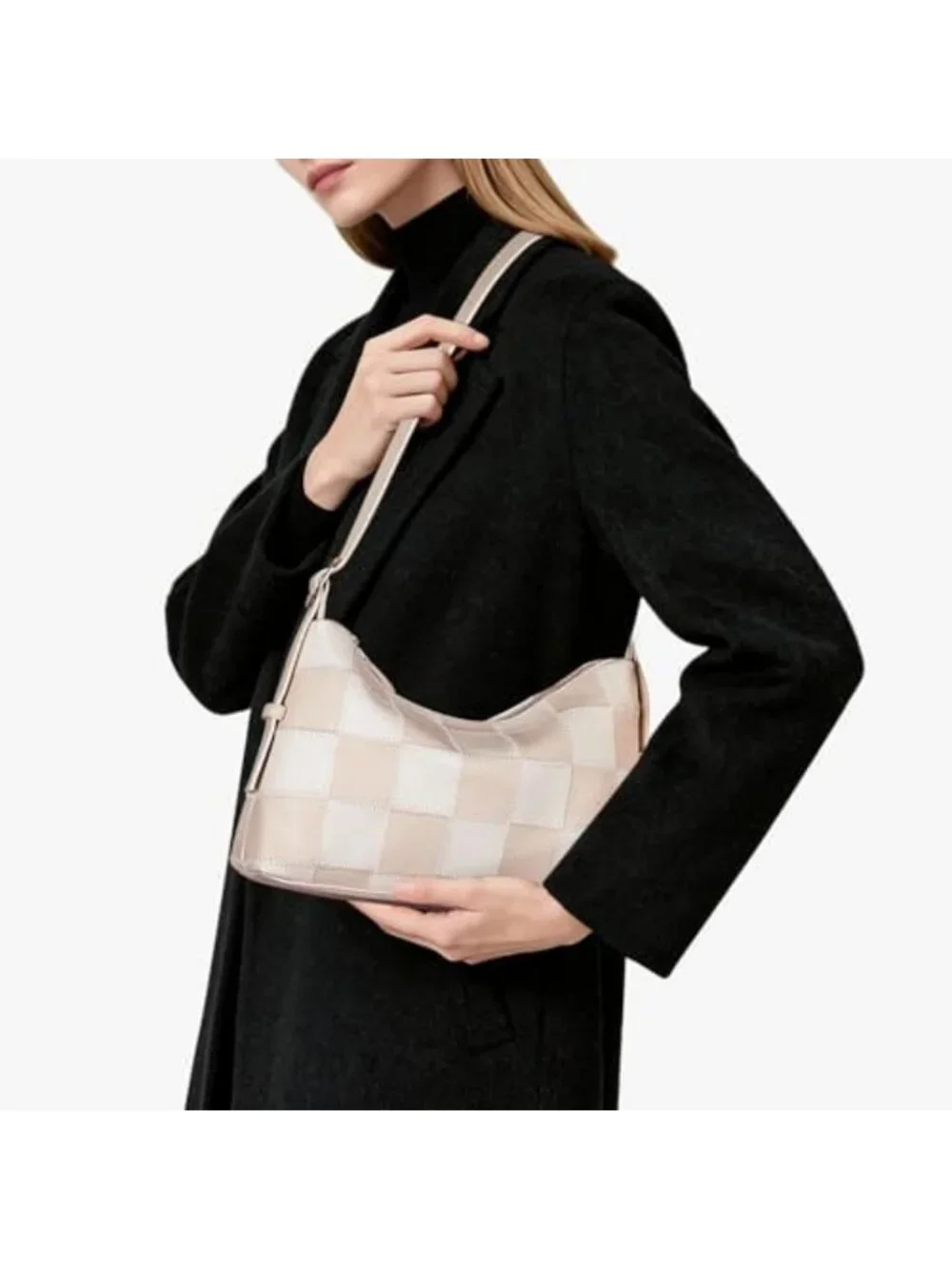 Chic Checkered Black & White Crossbody Bag | Trendy Leather Tote & Hobo Handbag